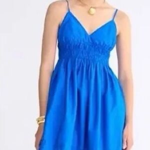J.Crew Royal Blue Cotton Smocked V neck summer dress - New with tags - 10